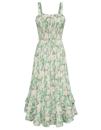 GRACE KARIN Blusenkleid Damen Blumenkleid Freizeitkleid Trägerkleid Böhmisch Wickelkleid Maxikleid Sommerkleid S Grün-Weiß Gelbe Blume von GRACE KARIN