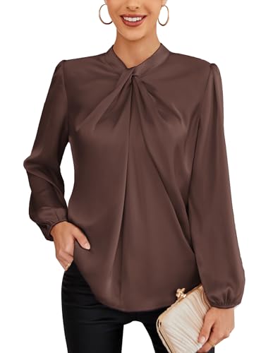 GRACE KARIN Bowtie Bluse Damen Rockabily Langarm Oberteil Schwarz Top Cl2199-19 Braun XL von GRACE KARIN