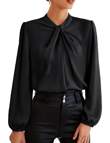 GRACE KARIN Bowtie Bluse Damen rockabily Langarm Oberteil Schwarz top CL2199-1 XL von GRACE KARIN