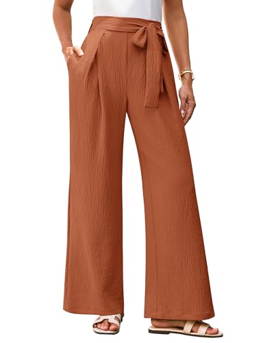 GRACE KARIN Breite Hose für Damen Bequeme Leichte Sommer Palazzo Weites Bein Lockere Freizeithose mit Taschen Rotbraun S von GRACE KARIN