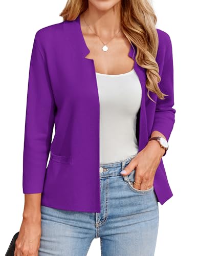 GRACE KARIN Cardigan Damen Herbst Elegant Kurze Open Front Blazer Jacke Damen mit Taschen Freizeit Lila L von GRACE KARIN