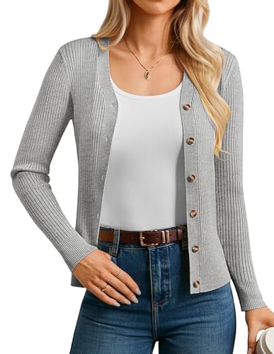 GRACE KARIN Cardigan Damen Strickjacke Langarm Elegant V-Ausschnitt Gerippt Knopfleiste Warm Herbstmode Wintermode von GRACE KARIN