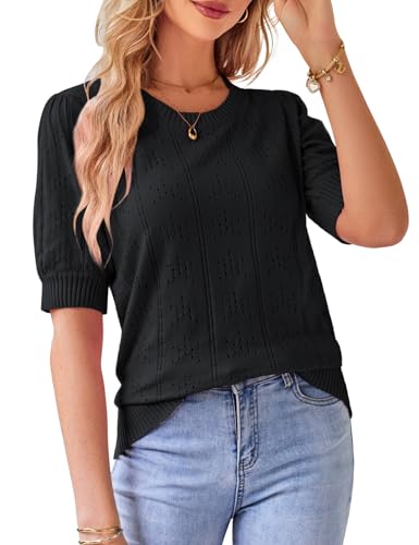 GRACE KARIN Casual Pullover Damen Sweater Kurzarm sweateshirt Strickpulli CL692-1 L von GRACE KARIN