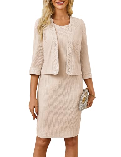 GRACE KARIN Cocktailkleid Damen Hochzeitsgast Festliche Kleider für Hochzeit Elegant Midi Cocktail Wickelkleider Damen Zweiteiliges Kleid Apricot XL von GRACE KARIN