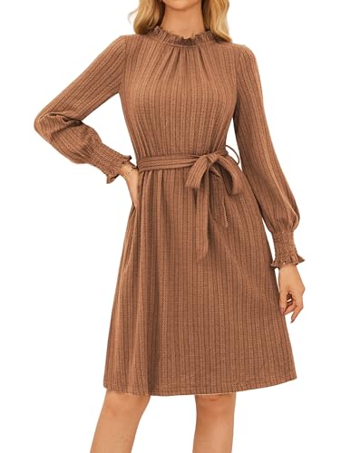 GRACE KARIN Cocktailkleider Damen Minikleid Hohe Taille Festlich Kleid Freizeitkleid Kurz Winterkleid Boho Kleidung Braun XXL von GRACE KARIN