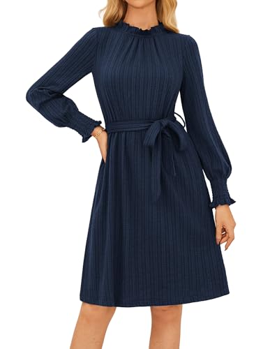 GRACE KARIN Cocktailkleider Damen Minikleid Hohe Taille Festlich Kleid Freizeitkleid Kurz Winterkleid Boho Kleidung Marineblau XXL von GRACE KARIN