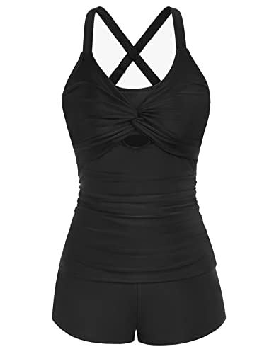 GRACE KARIN Damen 2pcs Swimsuit Tankini-Badeanzüge 2-teilig Gekreuzte Rücken Badeanzüge Schwarz L S von GRACE KARIN