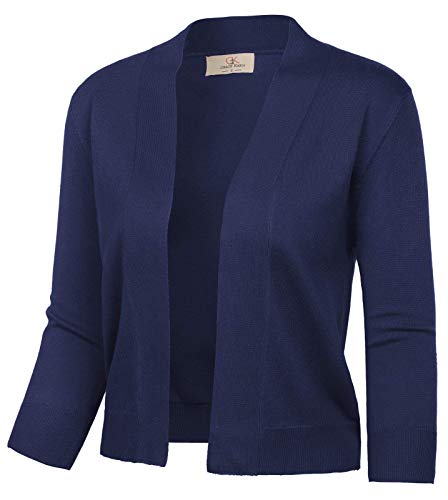 GRACE KARIN Damen 3/4 Ärmel Knit Cropped Cardigan Pullover Open Front Bolero Shrugs Mantel Tops S-3XL - Blau - Mittel von GRACE KARIN