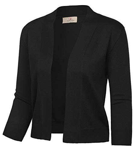 GRACE KARIN Damen 3/4 Ärmel Knit Cropped Cardigan Pullover Open Front Bolero Shrugs Mantel Tops S-3XL - Schwarz - Klein von GRACE KARIN