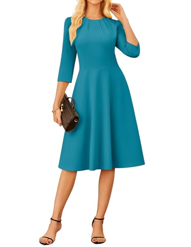 GRACE KARIN Damen 3/4 Ärmel Lang Kleid Herbst Winter Rundhals Tunkia Freizeitkleider S Cyan von GRACE KARIN