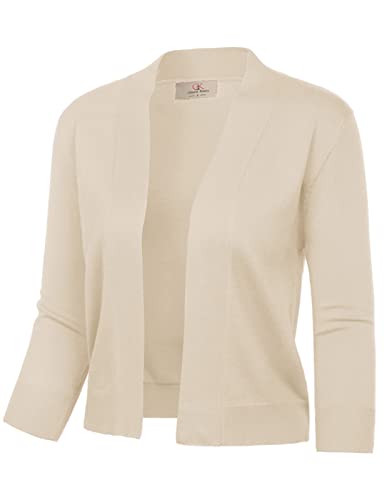 GRACE KARIN Damen 3/4 Ärmel Strick Cropped Cardigan Pullover Open Front Bolero Shrugs Mantel Tops S-3XL, Beige, Groß von GRACE KARIN