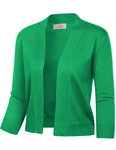 GRACE KARIN Damen 3/4 Ärmel Strick Cropped Cardigan Pullover Open Front Bolero Shrugs Mantel Tops S-3XL, Grün , XX-Large von GRACE KARIN