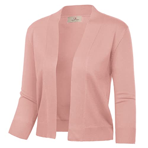 GRACE KARIN Damen 3/4 Ärmel Strick Cropped Cardigan Pullover Open Front Bolero Shrugs Mantel Tops S-3XL, Helles Pink, Mittel von GRACE KARIN