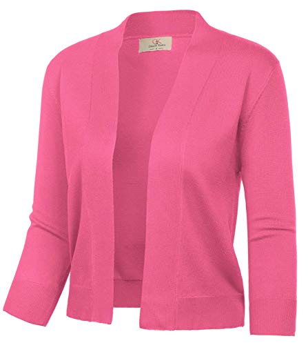 GRACE KARIN Damen 3/4 Ärmel Strick Cropped Cardigan Pullover Open Front Bolero Shrugs Mantel Tops S-3XL, Pink, Mittel von GRACE KARIN