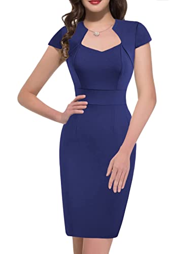 GRACE KARIN Damen 50S Weinlese-Bleistift-Kleid mit Flügelärmeln Wiggle Kleid Mittel Marine blau von GRACE KARIN