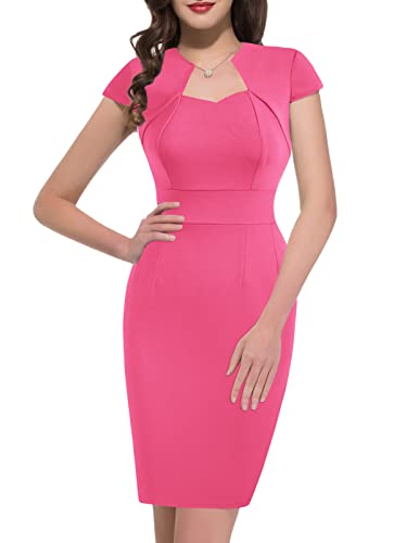 GRACE KARIN Damen Cap-Ärmel Vintage Wiggle Kleid Bodycon, rosarot, L von GRACE KARIN