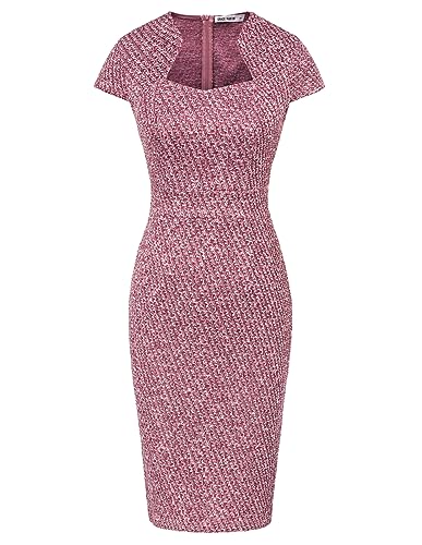 GRACE KARIN Damen 50er Vintage Bleistiftkleid Flügelärmel Wackelkleid CL7597, Rosa (Köper), L von GRACE KARIN