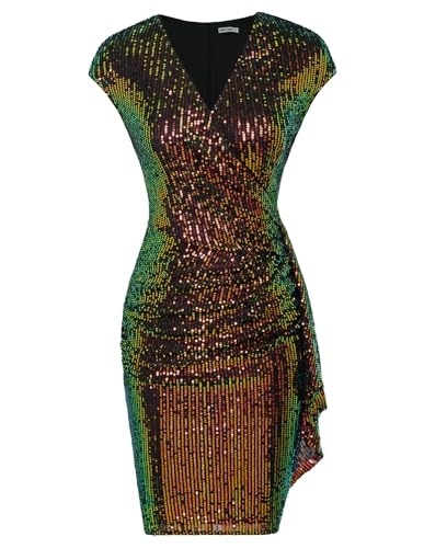 GRACE KARIN Damen 50er Vintage Bleistiftkleider cocktailkleid Damen Paillettenkleid Abendkleider Partykleider Bunt auf Schwarz XL von GRACE KARIN