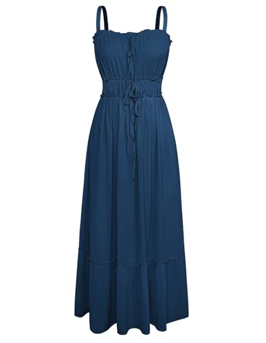 GRACE KARIN Damen A-Linie Kleid Ãrmellos Maxikleid Lang Sommerkleid Rüschen Summer Dress Elegant Cocktailkleid Blau Türkis S von GRACE KARIN
