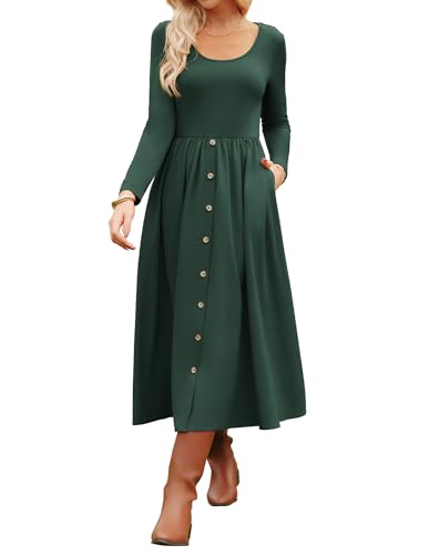GRACE KARIN Damen A-Linie Minikleid U-Ausschnitt Langarm Freizeitkleid Dunkelgrün 2XL von GRACE KARIN