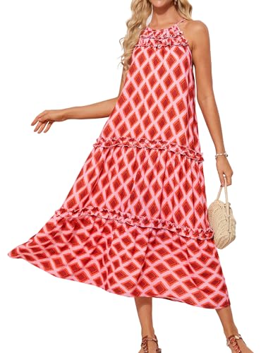 GRACE KARIN Damen Neckholder Bohemian Strandkleid Sommerkleid Freizeitkleid Orange S von GRACE KARIN