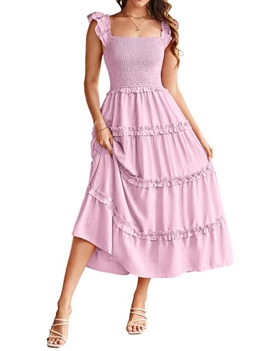 Damen Ärmellos Spaghettiträger Sommerkleid Elastische Taille Boho Lange Maxi Strandkleid CLK028-7/Lila-Rosa M von GRACE KARIN