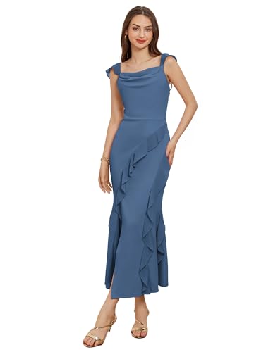 GRACE KARIN Damen Ärmellose Cocktailkleid Elegantes Meerjungfrauen Saum Wickelkleid Hoher Taille Grau Blau Größe 42 von GRACE KARIN