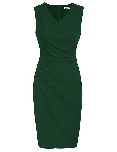 GRACE KARIN Damen Ärmelloser V-Ausschnitt Wickel-Hüftkleid Elegant Knielang Bodycon Bleistiftkleid Party Cocktail Kleid Dunkelgrün XL von GRACE KARIN