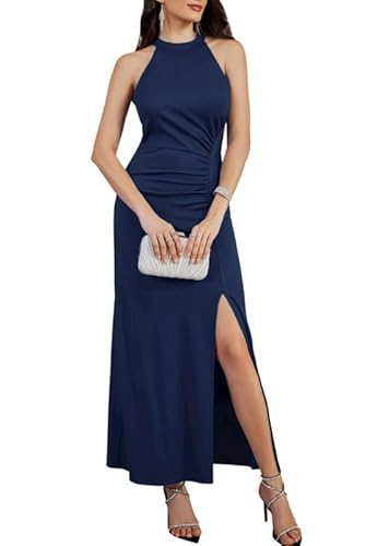 GRACE KARIN Damen Ärmelloses Langes Kleid Elegant Abendkleider für Hochzeit Formelle Ballkleider Cocktailkleid Dunkelblau L von GRACE KARIN