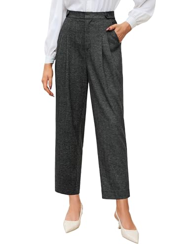 GRACE KARIN Damen Anzughose Taille Dehnbar Weites Bein Business Casual Lang Hose Mit Taschen Dunkelgrau XL von GRACE KARIN