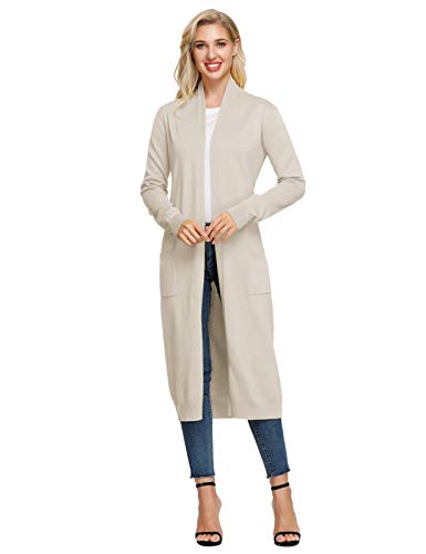 GRACE KARIN Damen Aprikose Cardigan Sweater Pullover Offene Langarm Knitwear Casual Maxi Lang Strickjacke 2XL CLE02380-19 von GRACE KARIN