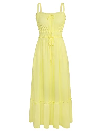 GRACE KARIN Damen Ãrmellos Lange Freizeitkleid Maxi Sommerkleid Casual Summer Dresses Flowy Swing Cocktailkleid Gelb XXL von GRACE KARIN