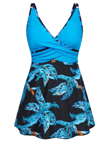 GRACE KARIN Damen Badeanzug Tankini Set Zweiteiler Badeanzug Tankini mit Badeshorts Beachwear Sportlich Badeanzugkleid M Schwarz-Blaue Blume CL2697S24-01 von GRACE KARIN