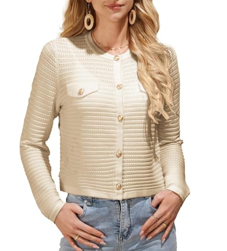 Damen Basic Langarm Frühling-Jacke Weiche Gestrickt Cardigan Vintage 2024 Open Front Strickjacke Festliche Party Oberteile für Kleid Aprikose S von GRACE KARIN