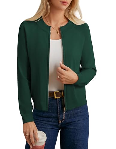GRACE KARIN Damen Basic Sport-Cardigan Einfarbige Retro Reißverschluss Strickjacke Bequeme Gestrickte Jacke Herbst Winter Oberbekleidung Dunkelgrün XXL von GRACE KARIN
