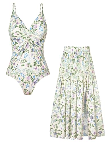 GRACE KARIN Damen Bikini Set Blumen Spitzenrock Romantisch Hochzeitsreise Bademode S von GRACE KARIN