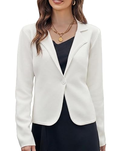 GRACE KARIN Damen Blazer Anzug Offene Front Cardigan Langarm V-Ausschnitt Button Down Arbeit Büro Blazer Jacke Weiß M von GRACE KARIN