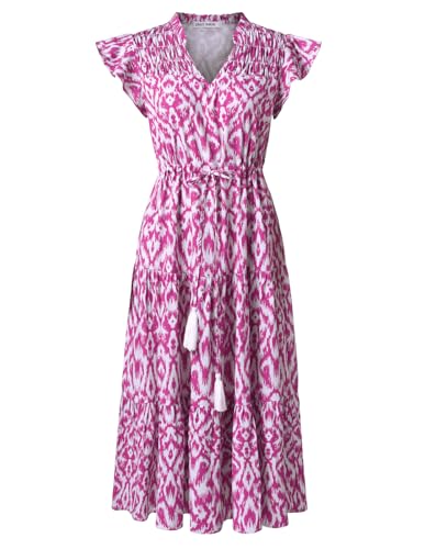 GRACE KARIN Damen Blumen A-Linie Bohomian Swing Summer Dress Floral Freizeitkleider Beach Sommerkleid Lila Volksblumen XXL von GRACE KARIN