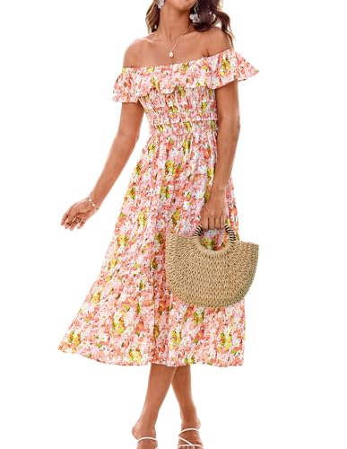 Damen Blumen Wickelkleid Sommer Ärmellos Lang Hochzeitsgast Strandkleid Aesthetic CL15-02/Orangenblüte XXL von GRACE KARIN