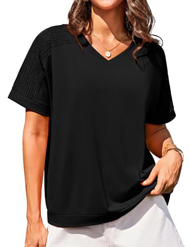 GRACE KARIN Damen Blusenshirt Kurzarm Tshirt Sommer Leicht Sweatshirt Lässig Oberteile Arbeit M Schwarz -1 GRACE KARIN Damen Blusenshirt Kurzarm Tshirt Sommer Leicht Sweatshirt Lässig Oberteile Arbeit M Schwarz -1 von GRACE KARIN