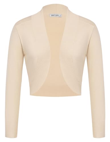 GRACE KARIN Damen Bolero Langarm Strickjacke Vorne Offen Schulterjacke Festlich Shrug Cardigan 2XL Aprikose CL2963S24-03 von GRACE KARIN