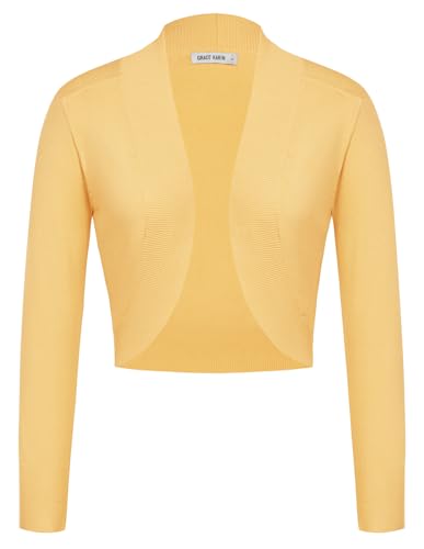GRACE KARIN Damen Bolero Langarm Strickjacke Vorne Offen Schulterjacke Festlich Shrug Cardigan 2XL Hellgelb CL2963S24-09 von GRACE KARIN