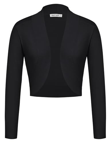 GRACE KARIN Damen Bolero Langarm Strickjacke Vorne Offen Schulterjacke Festlich Shrug Cardigan 2XL Schwarz CL2963S24-02 von GRACE KARIN