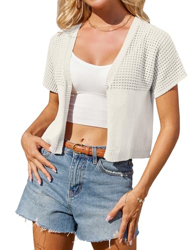GRACE KARIN Damen Bolero für Kleider Tops Kurze Ärmel V-Ausschnitt Strickjacke Leichter Casual Cardigan Kurz Shrug Knopfleiste Knitwear 2XL Weiß GRACE KARIN Damen Bolero für Kleider Tops Kurze Ärmel V-Ausschnitt Strickjacke Leichter Casual Cardigan Kurz Shrug Knopfleiste Knitwear 2XL Weiß von GRACE KARIN