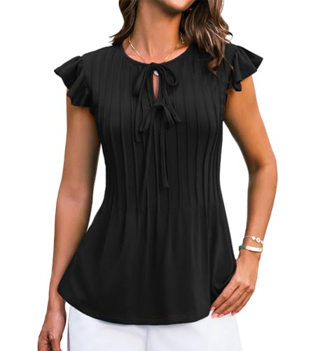 GRACE KARIN Damen Bowtie Bluse Frauen Rockabily Kurzarm Oberteil Herbst Top Party Bequem Oberteil für Hose Schwarz L von GRACE KARIN