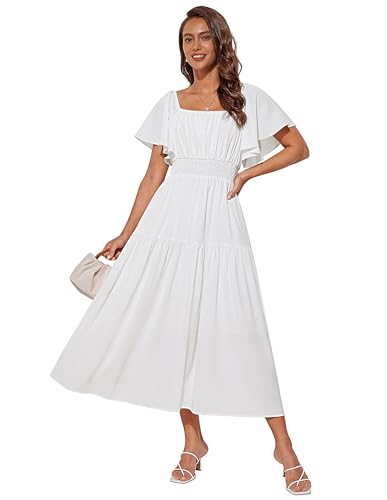 GRACE KARIN Damen Brautjungfernkleid Elegant Chiffonkleid Quadratischer Ausschnitt A-Linie Weiß S von GRACE KARIN