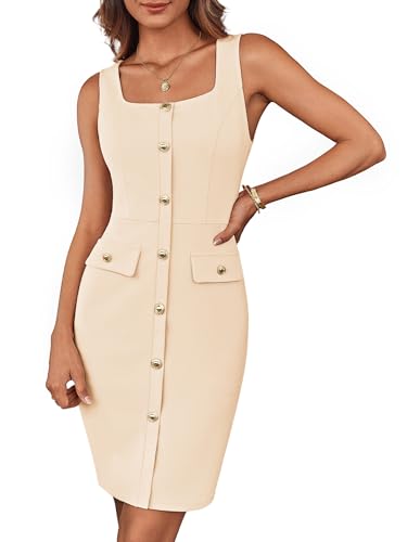 GRACE KARIN Damen Business Arbeit Kleid Ärmelloses Knöpfe Belted Square Neck Bodycon Midi Kleid Apricot XXL GRACE KARIN Damen Business Arbeit Kleid Ärmelloses Knöpfe Belted Square Neck Bodycon Midi Kleid Apricot XXL von GRACE KARIN