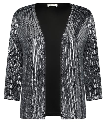 GRACE KARIN Damen Business Casual Cropped Pailletten-Cardiganjacke Offene Pailletten-Cardigan 3/4 Ärmel kurz Leicht Jacke Mantel Strickjacke Cardigan L Silber auf Schwarz GRACE KARIN Damen Business Casual Cropped Pailletten-Cardiganjacke Offene Pailletten-Cardigan 3/4 Ärmel kurz Leicht Jacke Mantel Strickjacke Cardigan L Silber auf Schwarz von GRACE KARIN