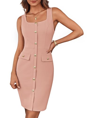 GRACE KARIN Damen Business Elegant Wickelkleid Bodycon Minikleider Ärmelloses Quadratischer Ausschnitt Cocktailkleid Bodycon Minikleider mit Gürtel Grau Rosa S von GRACE KARIN