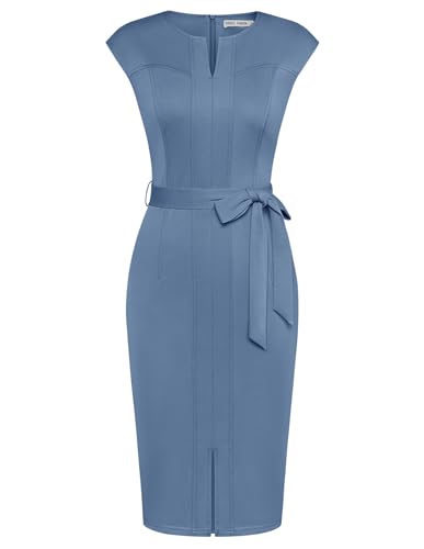 GRACE KARIN Damenkleid Cap Sleeve Wickelkleid mit Schlitz Cocktailkleid Grau Blau XXL von GRACE KARIN